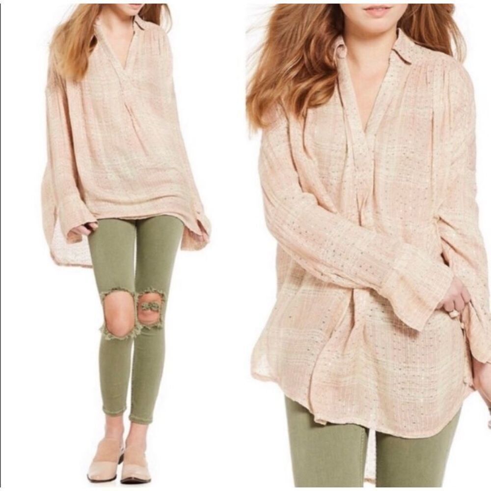 Free People Women's Fearless Love Plaid Woven Shirt Beige Size Small